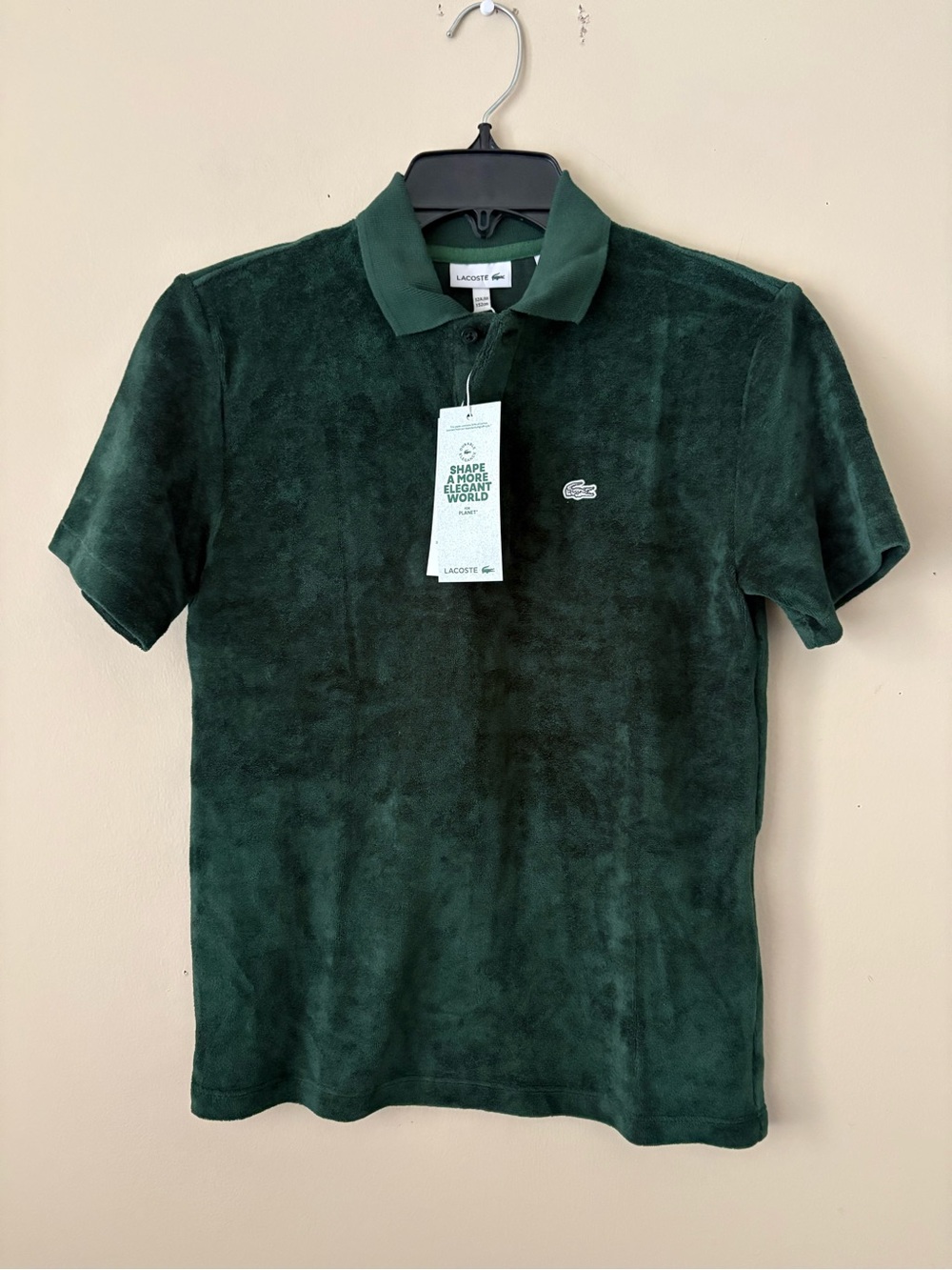 Lacoste Boys Organic Cotton Dark Green Velour Polo Shirt Sz.12 New